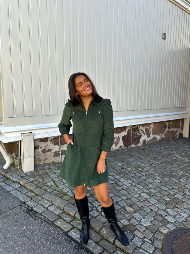 Baby Cord Collared Dress - Dark Green  - Image 3