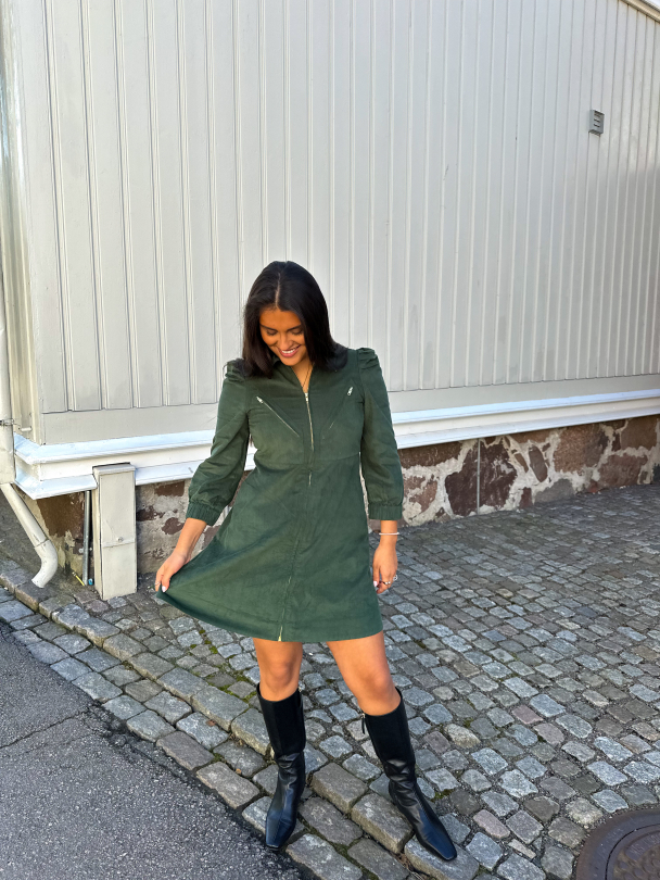 Baby Cord Collared Dress - Dark Green  - Image 4