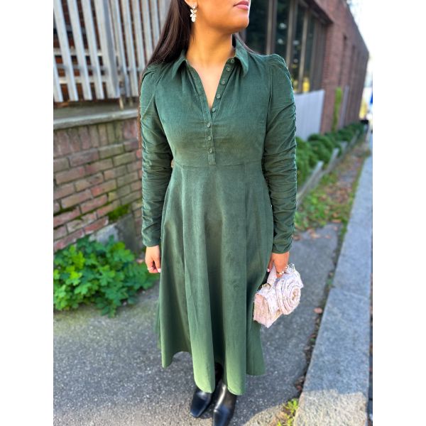 Baby Cord Shirt Dress - Dark Green