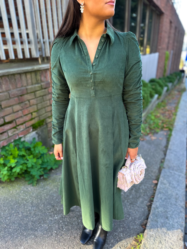 Baby Cord Shirt Dress - Dark Green - Image 1