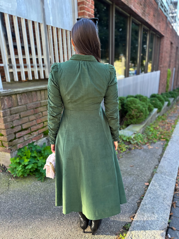 Baby Cord Shirt Dress - Dark Green - Image 2