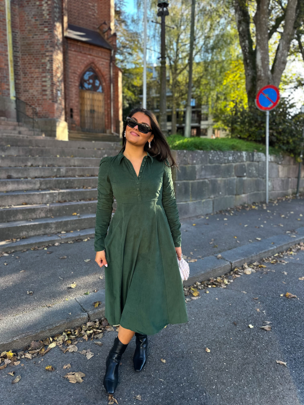 Baby Cord Shirt Dress - Dark Green - Image 3