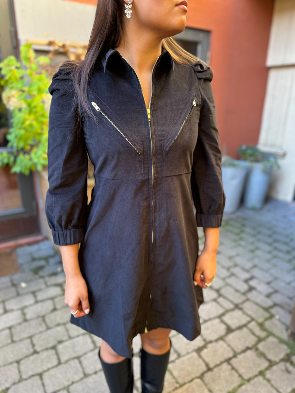 Baby Cord Collared Dress - Black - Image 1