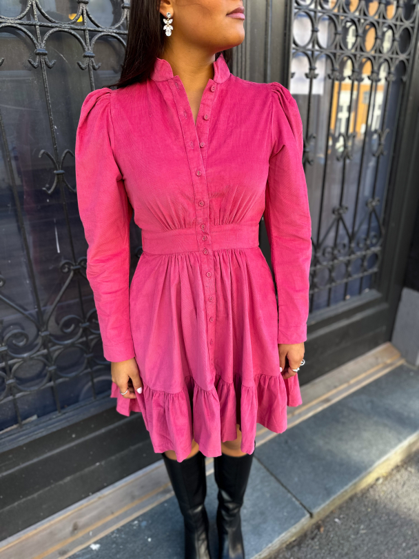 Baby Cord Mini Dress - Raspberry - Image 1