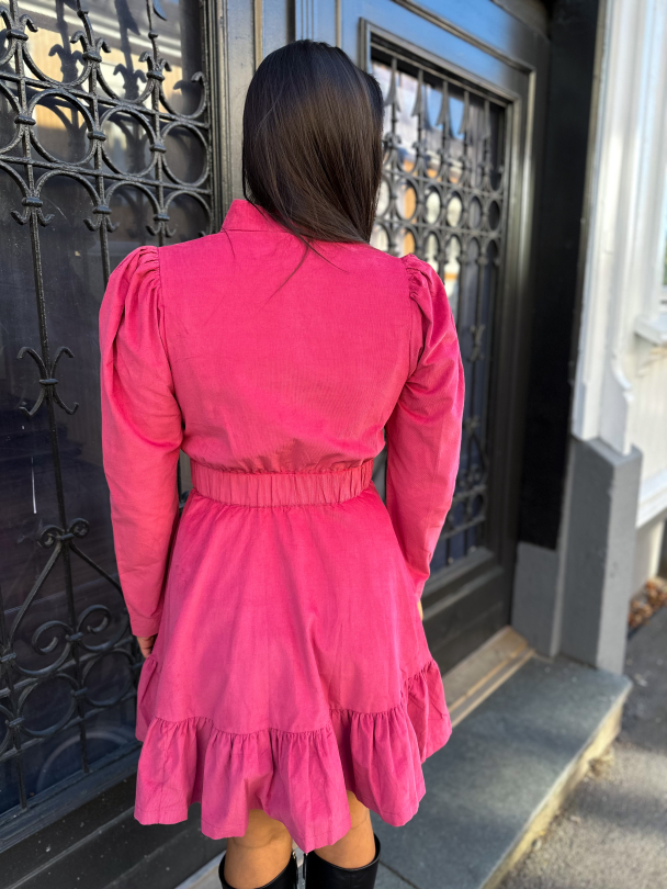 Baby Cord Mini Dress - Raspberry - Image 2