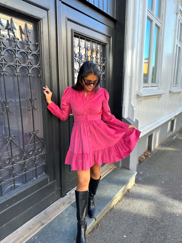 Baby Cord Mini Dress - Raspberry - Image 3