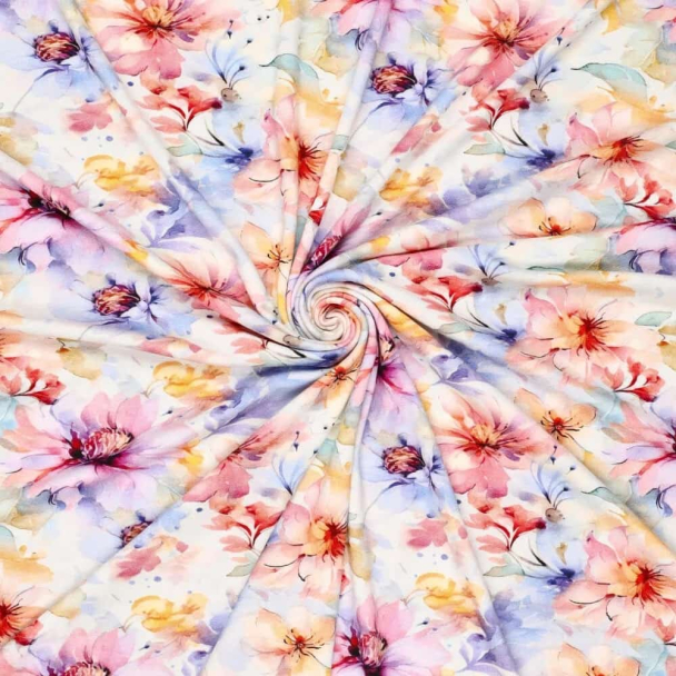 Viskosejersey Crepe- blomster - Image 1