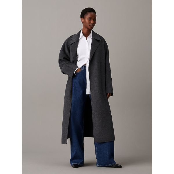 Double Face Wool Wrap Coat - Gunmetal Melange