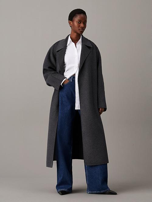 Double Face Wool Wrap Coat - Gunmetal Melange