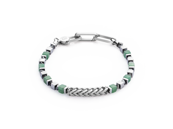 Bracelet Precious Cubes & Chain Green & Silver