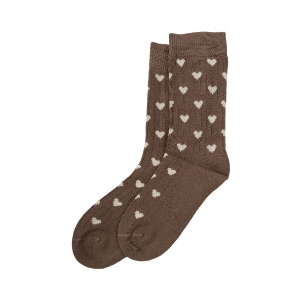 minipop | Bamboo Heart Socks - Chocolate Brown/Off White