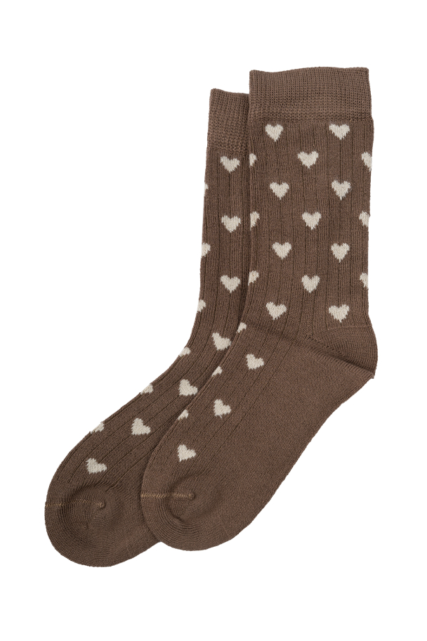 Bamboo Heart Socks - Chocolate Brown/Off White