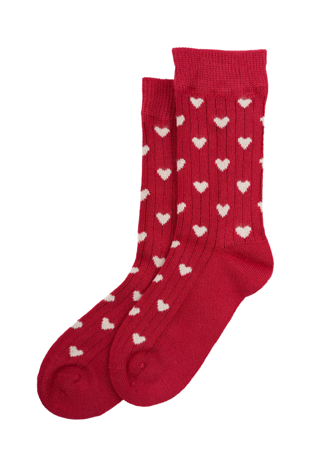 Bamboo Heart Socks - Chili Pepper/Off White
