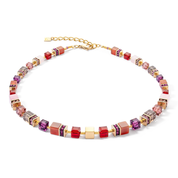 GeoCUBE Necklace Precious Statement Gold & Red