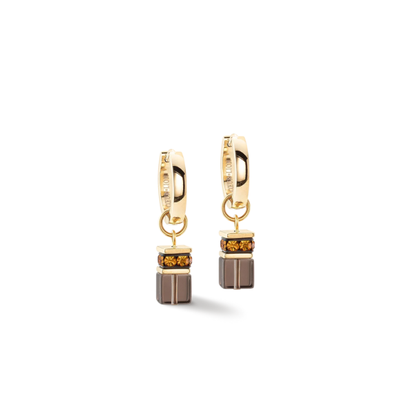 GEOCUBE Earrings Chunky Chain Hoop Gold & Brown