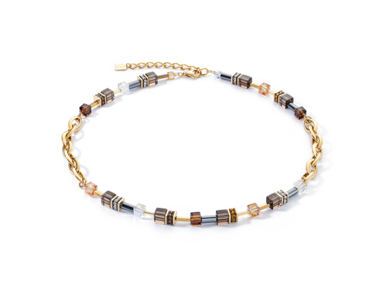 GEOCUBE Necklace Chunky Chain Gold & Brown