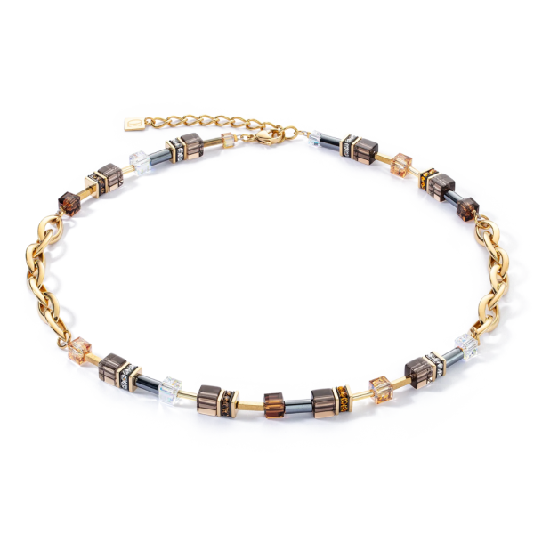 GEOCUBE Necklace Chunky Chain Gold & Brown