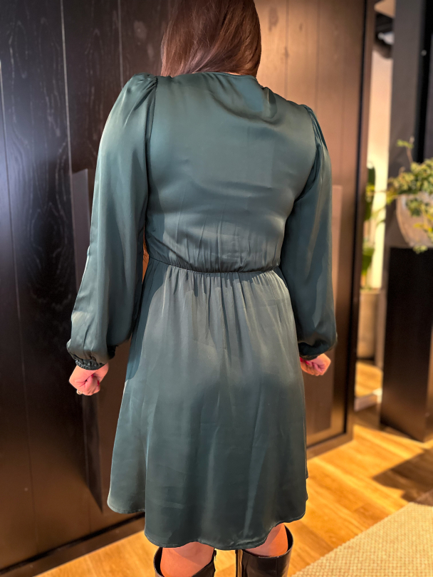 Jyline Short Buttoned Satin Dress - Scarab - Image 3