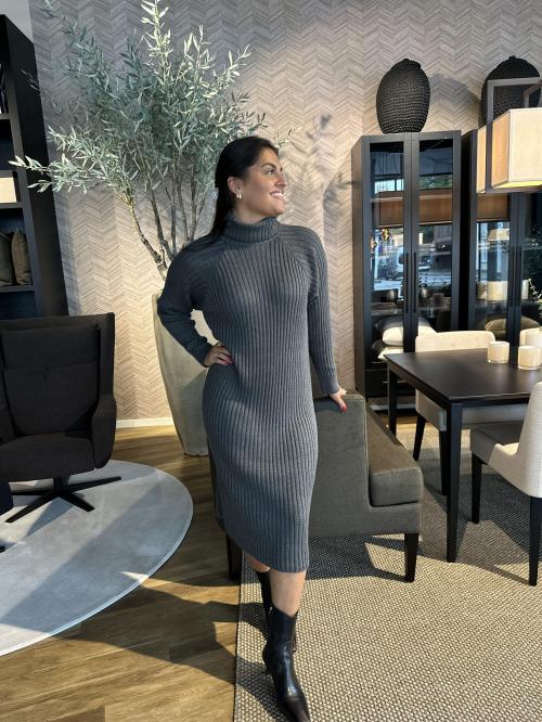 Mavi Knit Midi Rollneck Dress - Medium Grey Melange