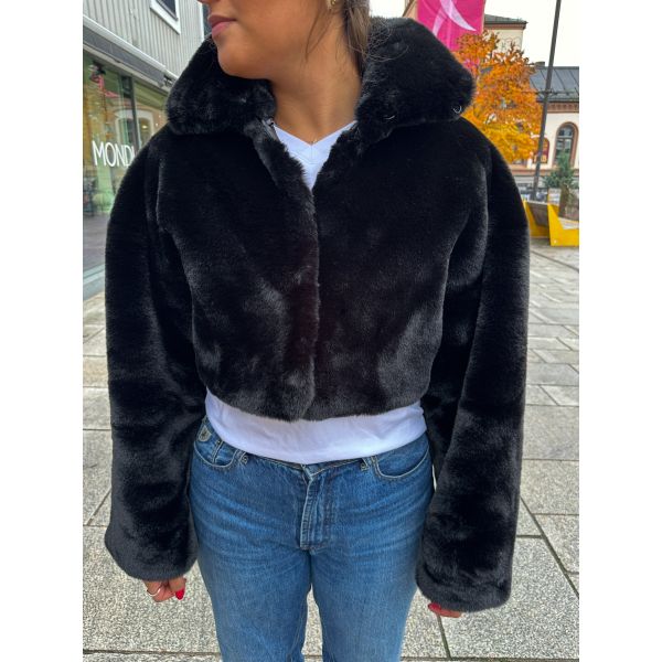 Faux Fur Crop Jacket - Black 