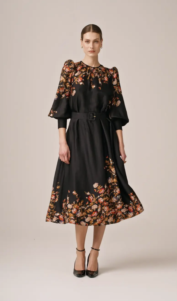 Satin Midi Dress - Midnight Blossom - Image 2