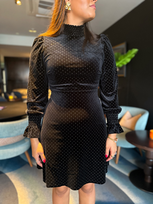 Riva  High Neck Velvet Dress - Black  - Image 1