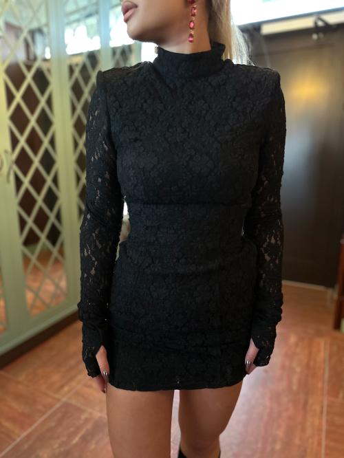 Lace Mini Dress - Black 