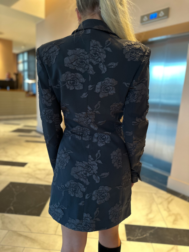 3D Flower Blazer Dress - Grey Pinstripe  - Image 2