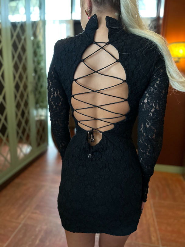 Lace Mini Dress - Black  - Image 2