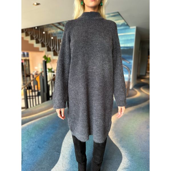 Lulu High Neck Knit Dress - Volcanic Ash