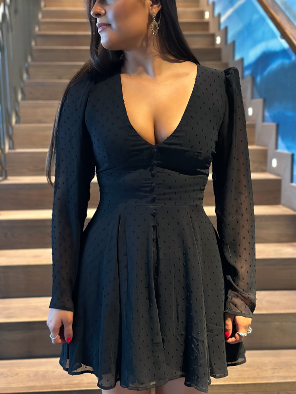 Long Sleeve Mini Dress - Black - Image 1
