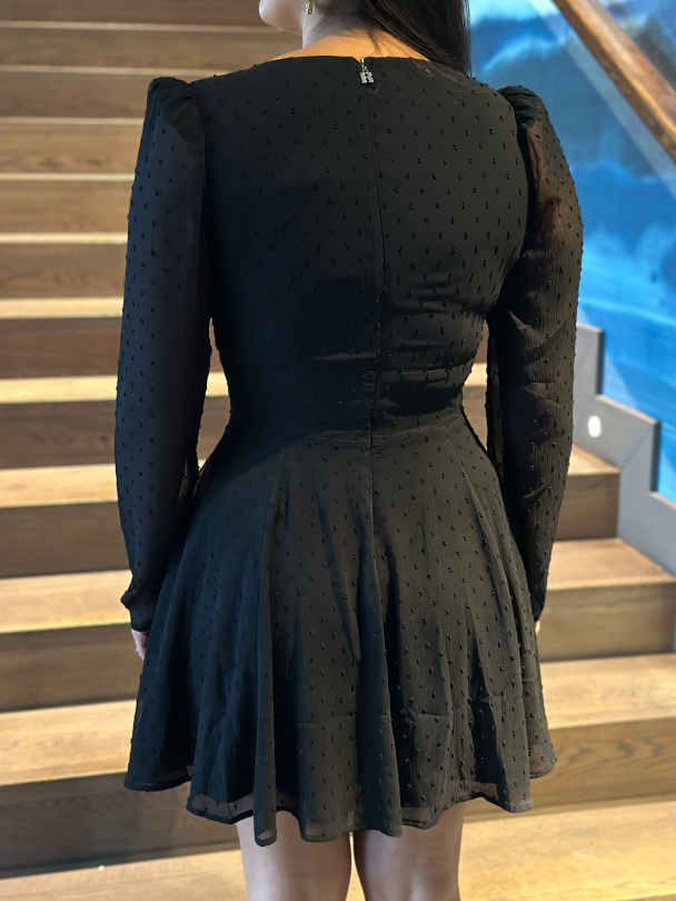 Long Sleeve Mini Dress - Black - Image 2