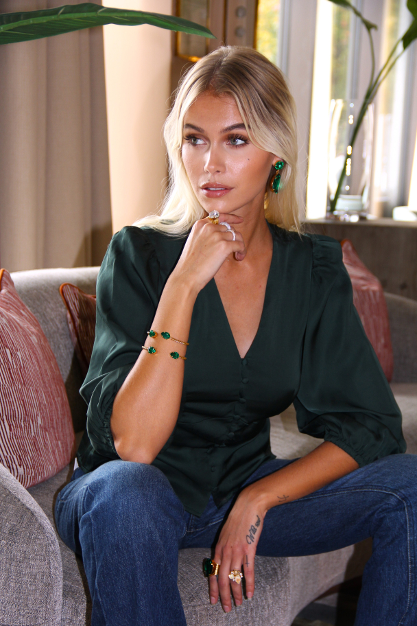 Jyline 3/4 Buttoned Satin Top - Scarab - Image 3