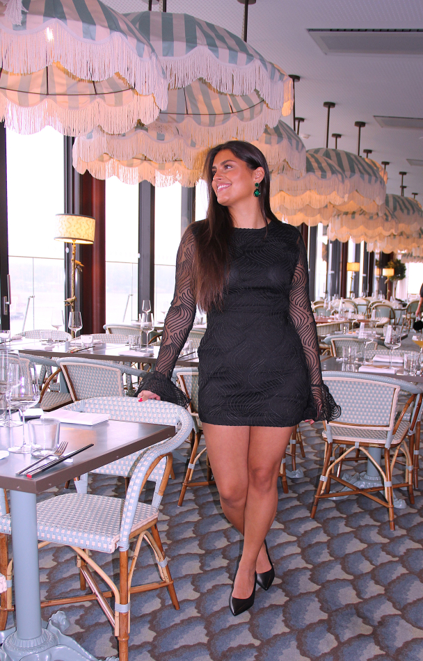 Shiny Mini Flounce Dress - Black  - Image 6