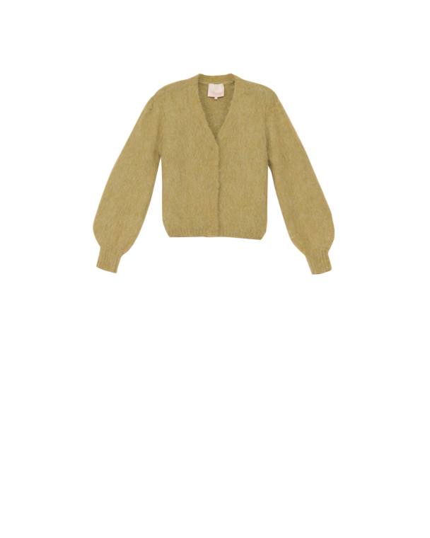 Knit V-neck Cardigan - Dusty Green  - Image 2