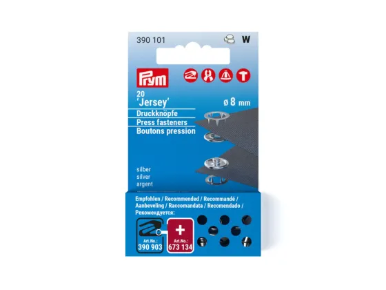 390101  REFIL  JERSEY TRYKKNAP 8MM SØLV (20)