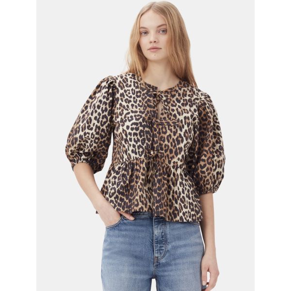 Printed Cotton Poplin Peplum Blouse