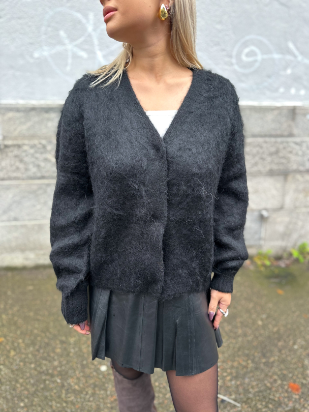 Knit V-neck Cardigan - Black  - Image 1