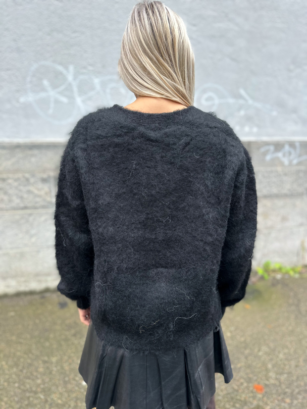 Knit V-neck Cardigan - Black  - Image 6