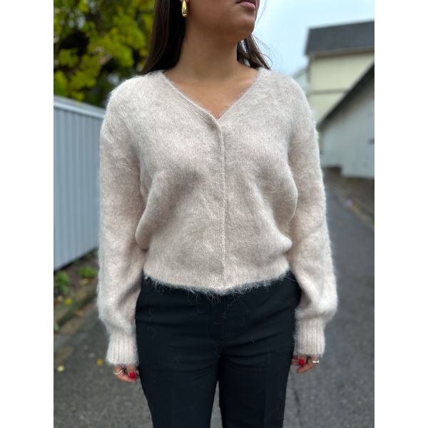 Knit V-neck Cardigan - Beige Melange 