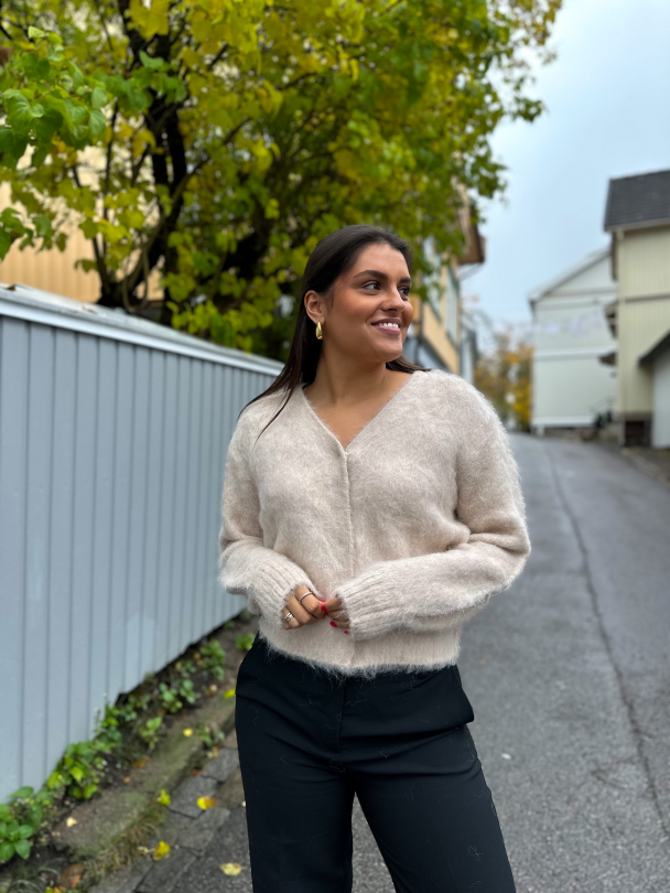 Knit V-neck Cardigan - Beige Melange  - Image 2