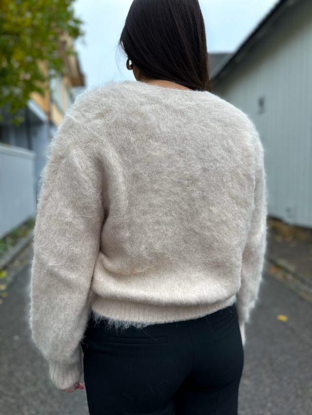 Knit V-neck Cardigan - Beige Melange  - Image 3