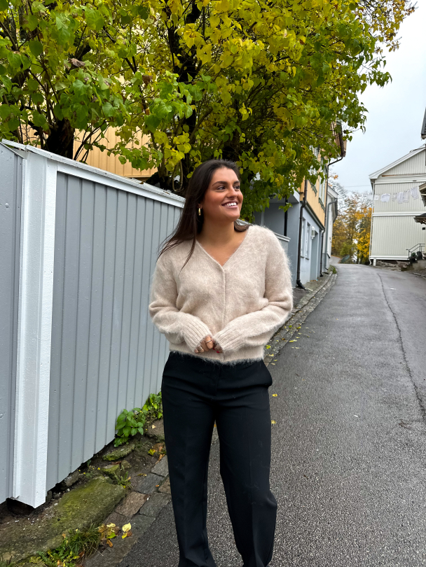 Knit V-neck Cardigan - Beige Melange  - Image 6
