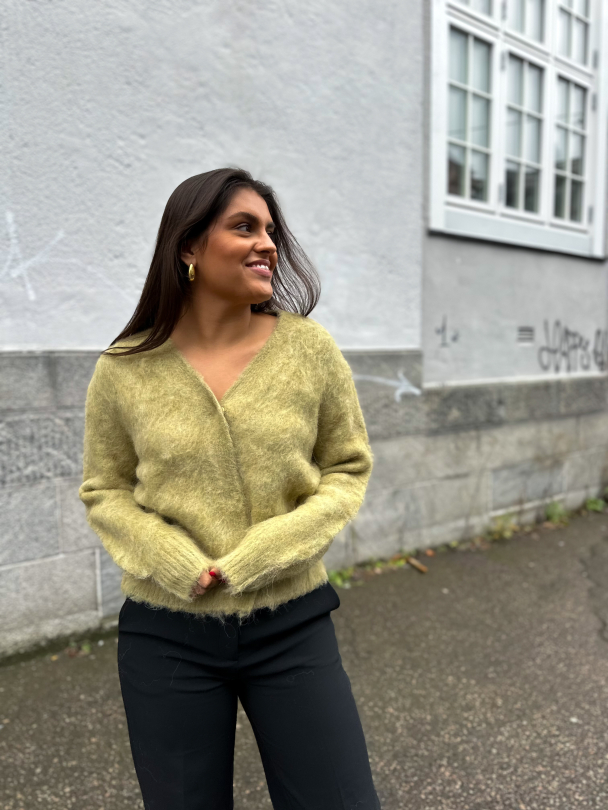 Knit V-neck Cardigan - Dusty Green  - Image 3