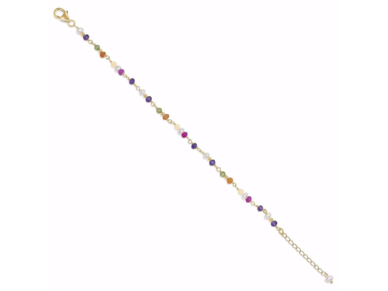 SEVILLE - Forgylt sølv armbånd med multi steiner & perler