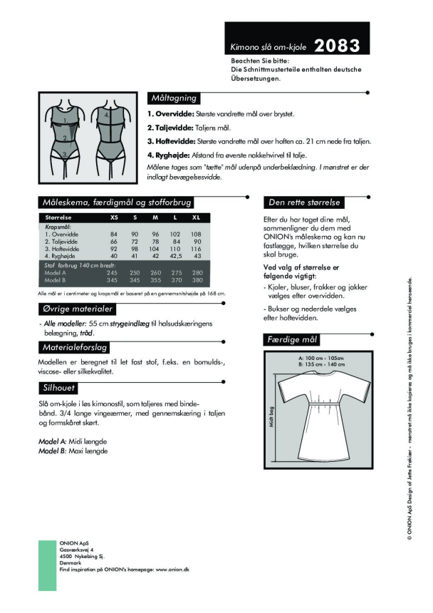 Onion 2083- Kimono, slå om- kjole XS-XL - Image 2