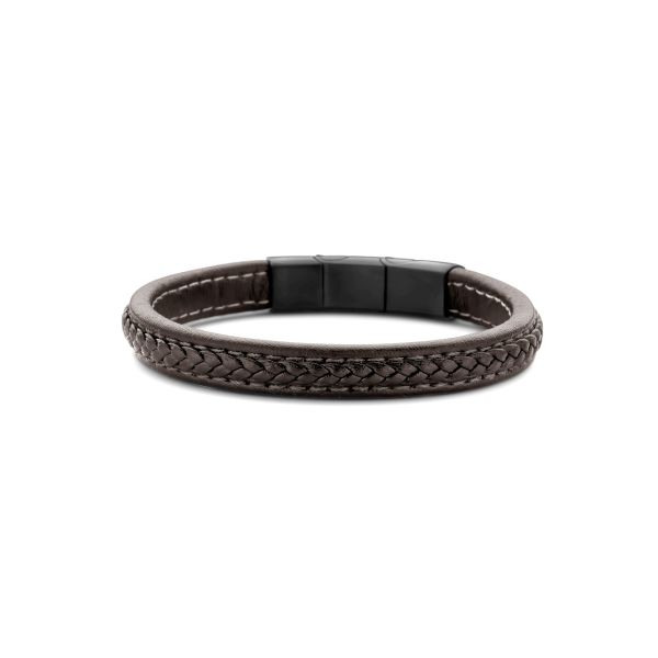 Leather Brown Bracelet with braided pattern