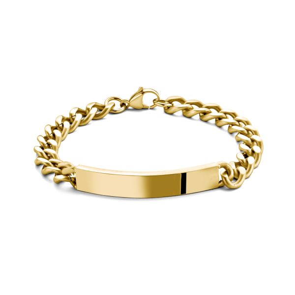 Polished Name Plate Steel Gold Bracelet