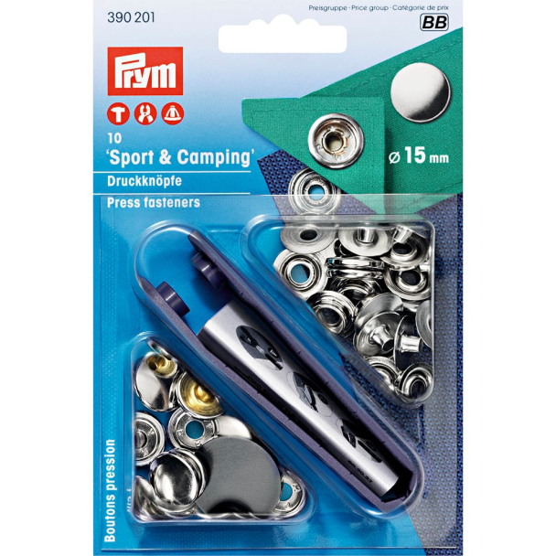 Prym Trykknapper Sport & Camping 15mm – 10stk – Sølv - Image 1