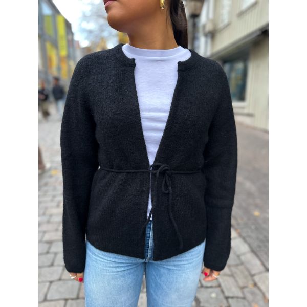 Sia Ras Knit Belt Cardigan - Black